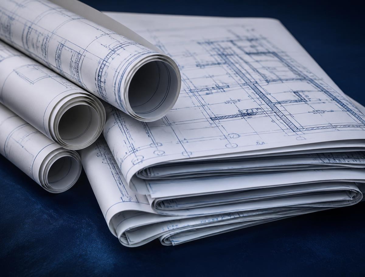 Rolled and folded architectural plan sets